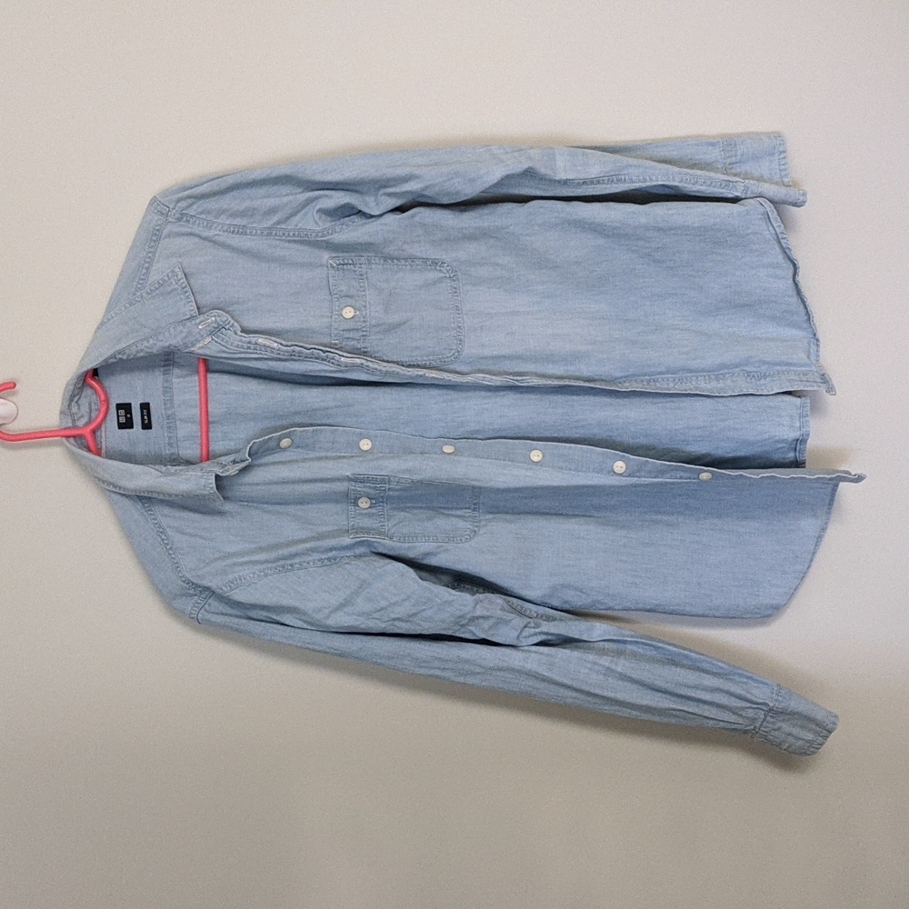 Uniqlo light denim button-down shirt, medium